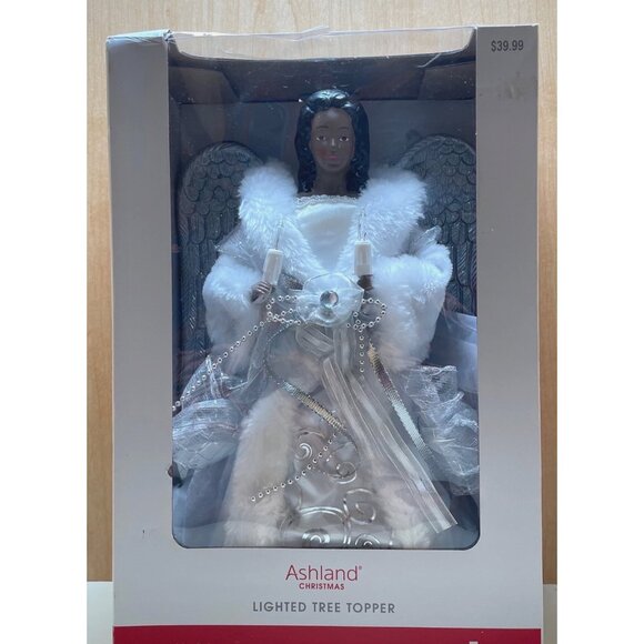 Beautiful African American Angel 12” Lighted Tree Topper White & Gold Wings by A - Picture 1 of 13